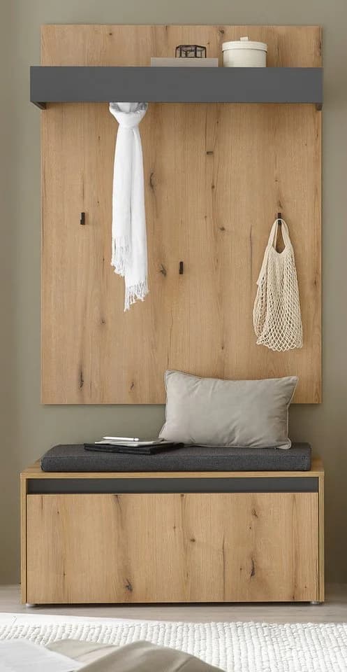 Furn.Design Garderoben-Set Center Eiche Grau mit Sitzkissen