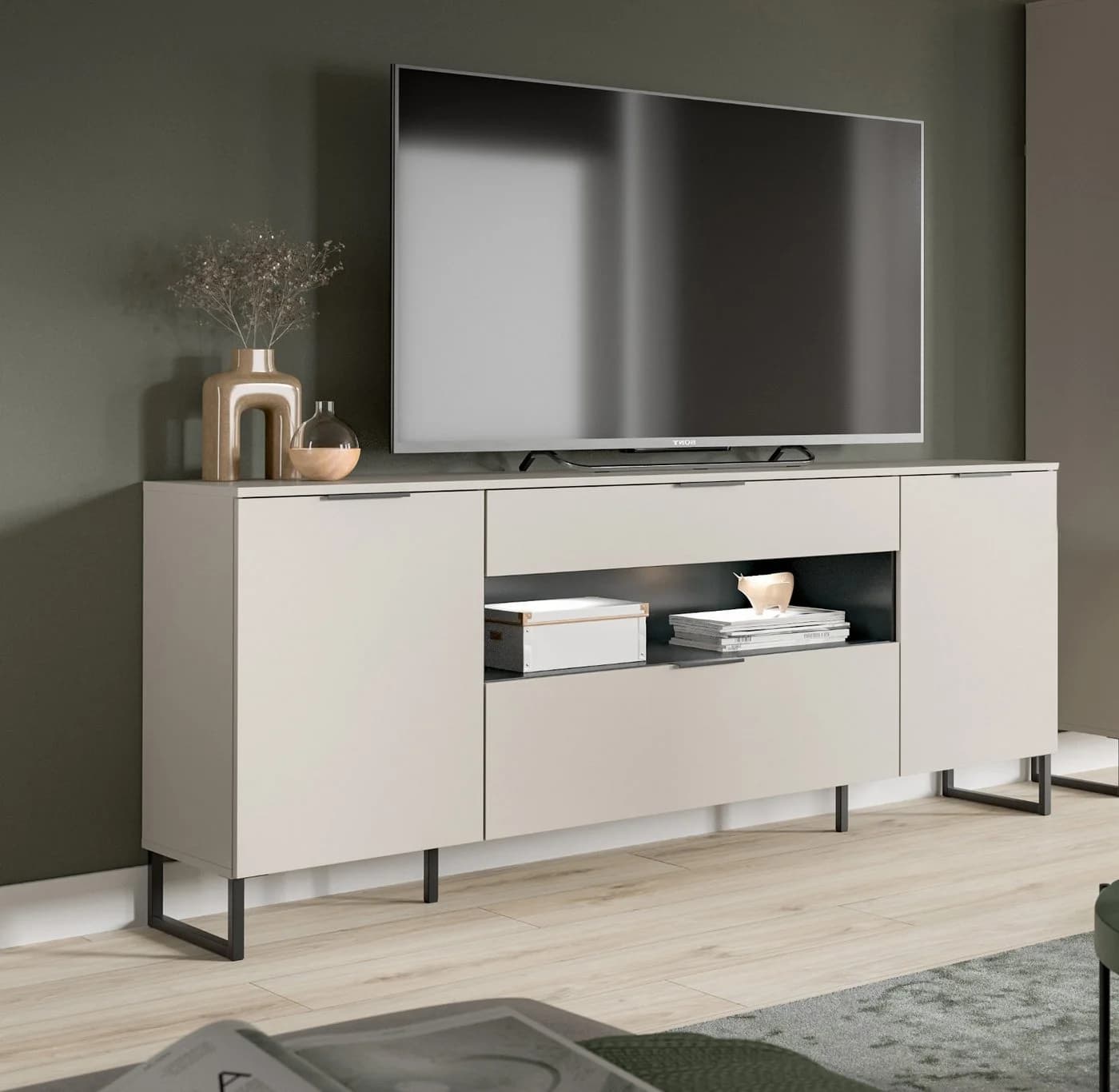 Inn.Furn Lowboard Morena TV Unterschrank Sand/Kaschmir 185 cm Soft-Close