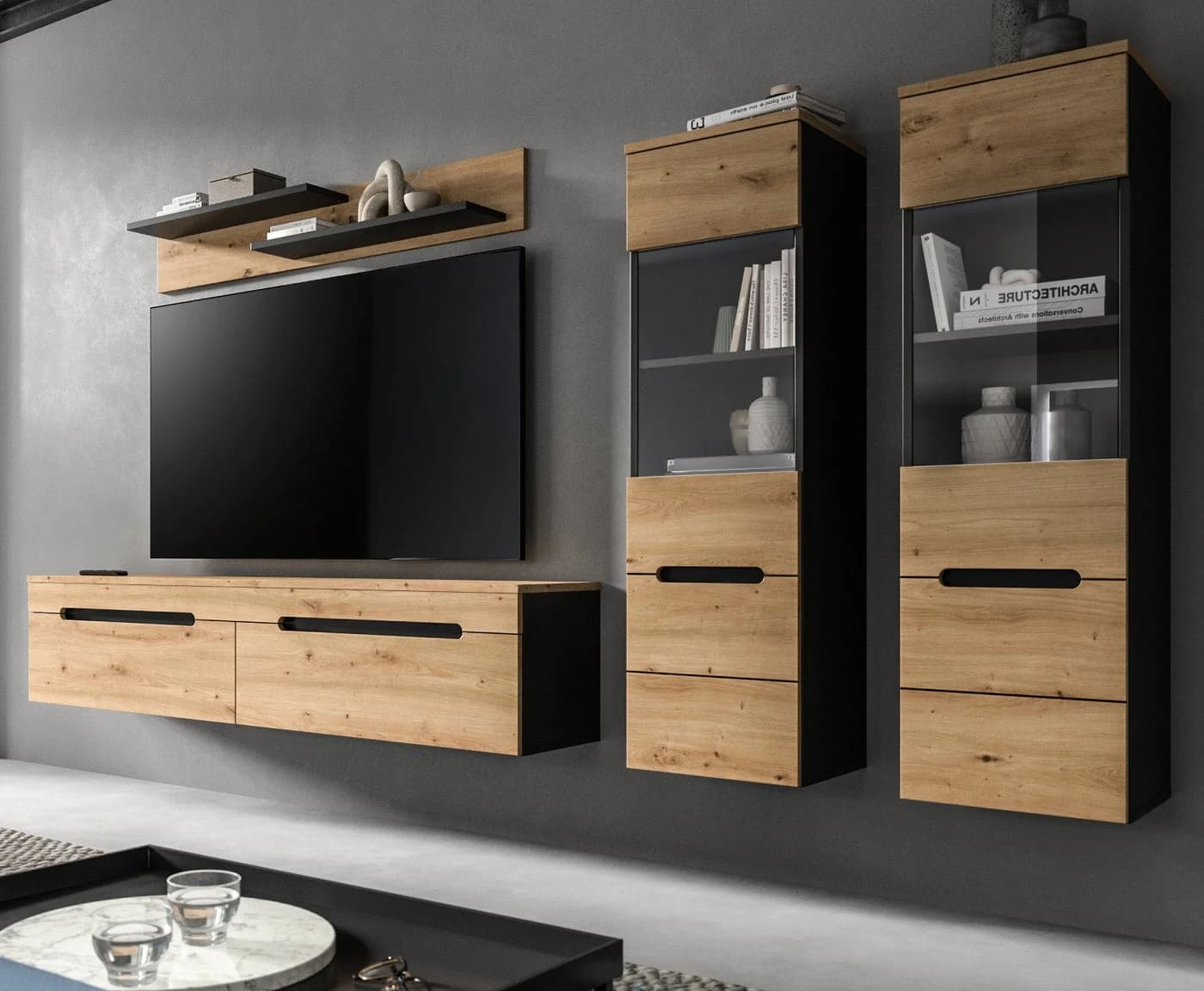Inn.Furn Wohnwand Cooper 4-teilig Eiche Artisan Grau Soft-Close - Bild 2