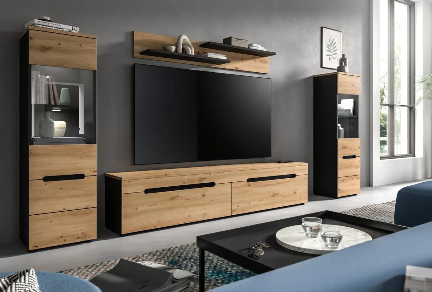 Inn.Furn Wohnwand Cooper 4-teilig Eiche Artisan Grau Soft-Close - Bild 3