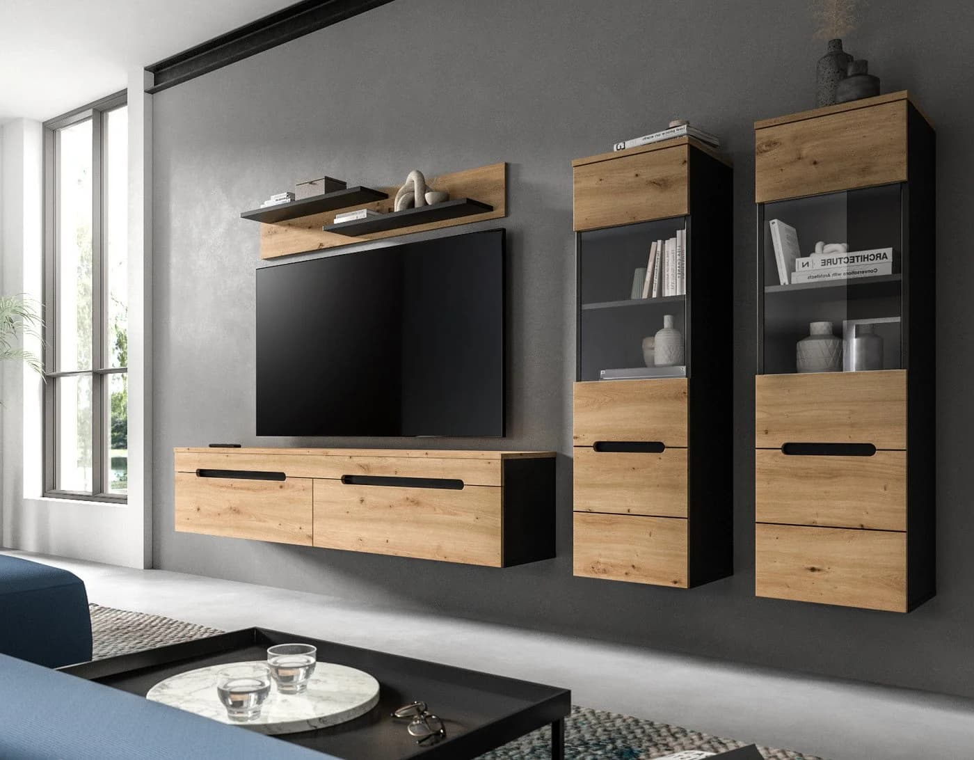 Inn.Furn Wohnwand Cooper 4-teilig Eiche Artisan Grau Soft-Close - Bild 4
