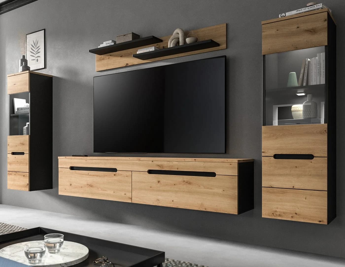 Inn.Furn Wohnwand Cooper 4-teilig Eiche Artisan Grau Soft-Close - Bild 5