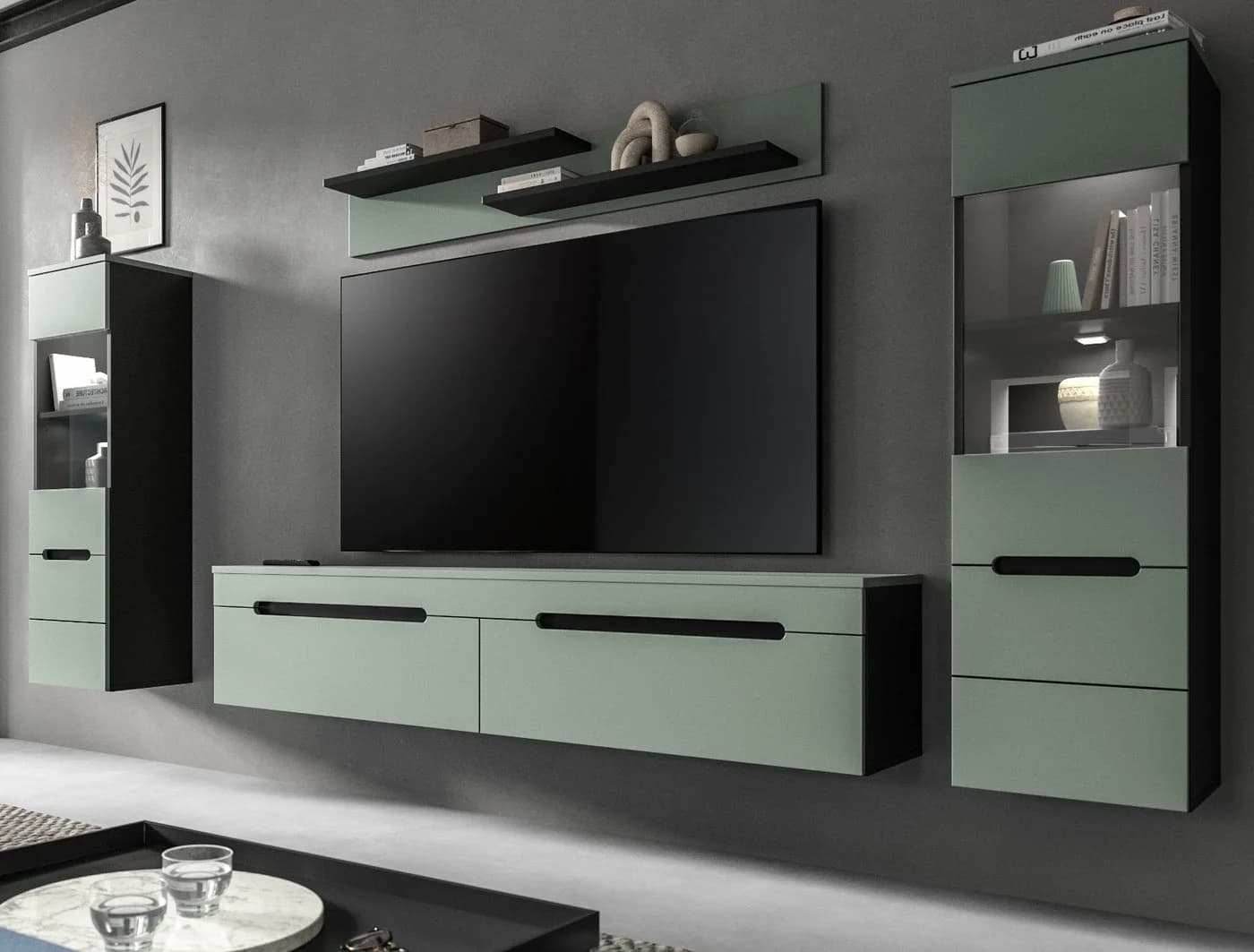 Inn.Furn Wohnwand Cooper 4-teilig Salbei Grün Basalt Grau - Bild 2