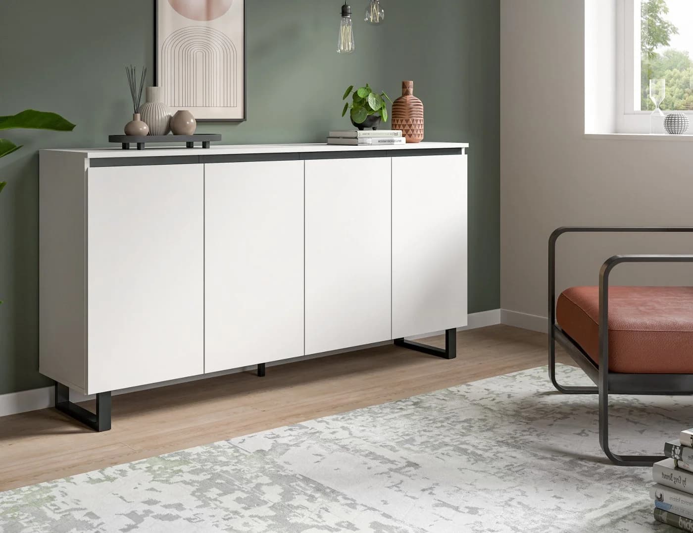 Inn.Furn Sideboard Gelia Weiß Schwarz Soft-Close 4-türig