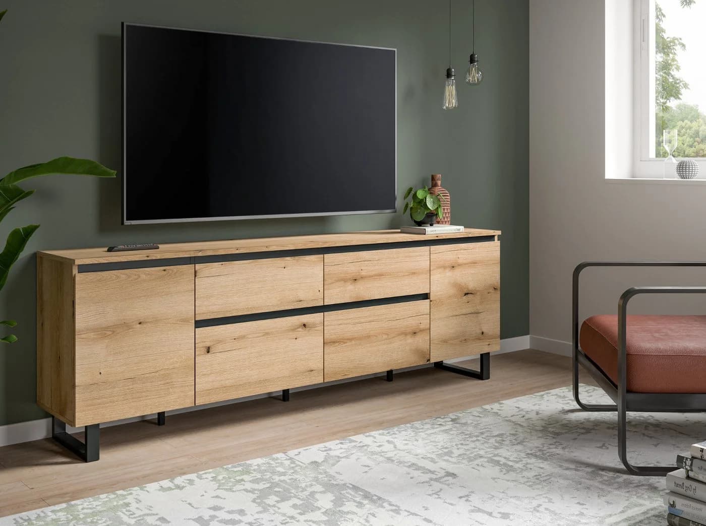 Inn.Furn Lowboard Gelia TV Unterschrank Eiche Schwarz Soft-Close