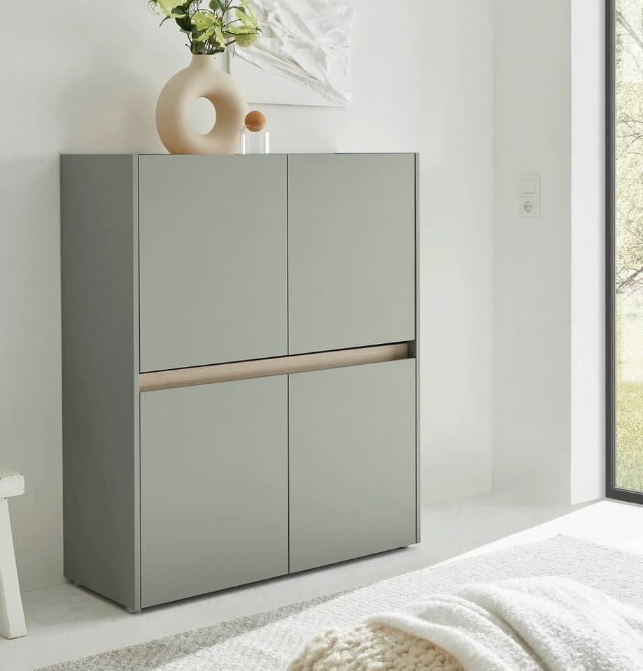 Furn.Design Highboard Center Salbei Grün mit Eiche 4-türig