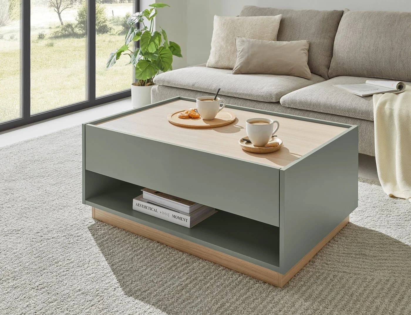Furn.Design Couchtisch Center Salbei Grün mit Eiche, 90 x 60 cm - Bild 3