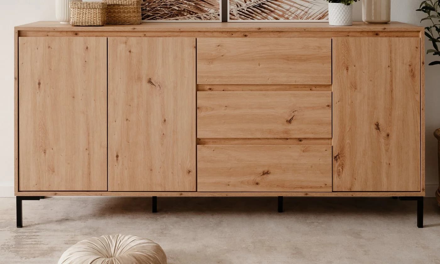Furn.Design Sideboard Bastia Eiche Artisan 3-türig 3 Schubladen