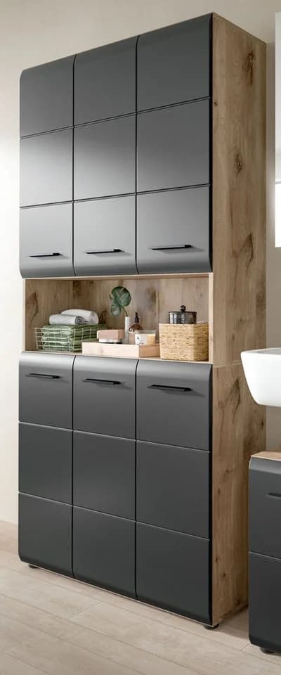 Inn.Furn Hochschrank Cover 6-türiger Bad- und Mehrzweckschrank Schwarz und Eiche - Bild 2