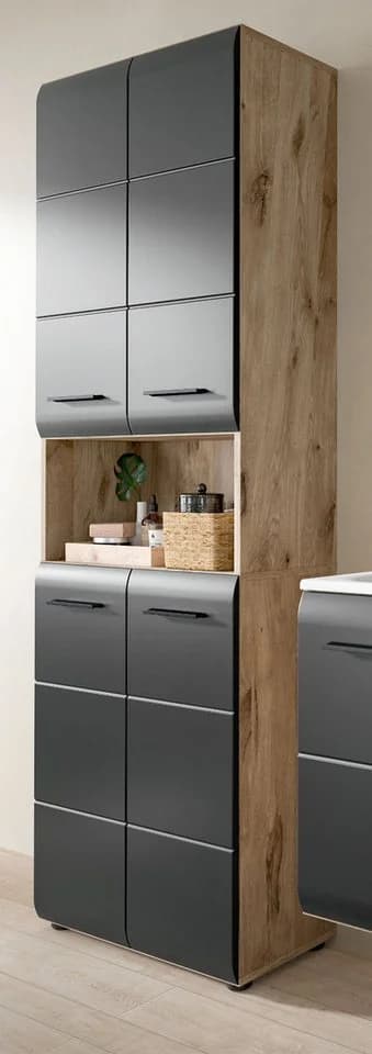 Inn.Furn Hochschrank Cover Badschrank 4-türig Schwarz und Eiche - Bild 2
