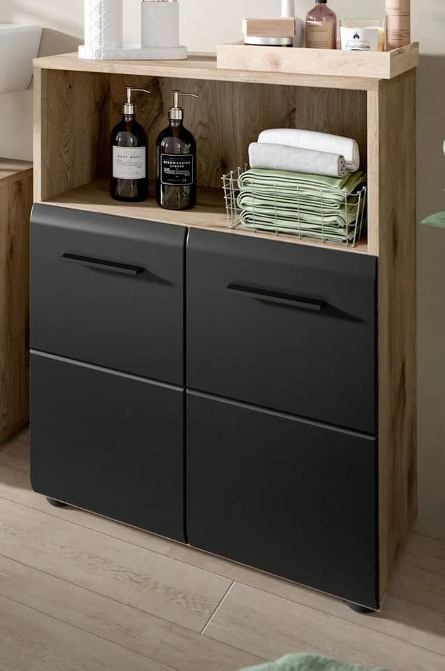 Inn.Furn Badkommode Cover Badschrank Schwarz und Eiche 2-türig 60 x 80 cm - Bild 2
