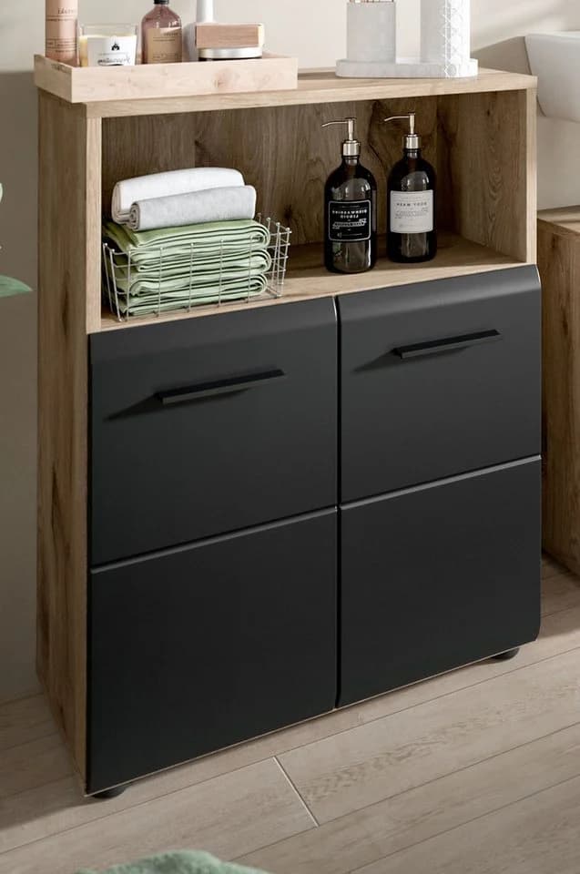 Inn.Furn Badkommode Cover Badschrank Schwarz und Eiche 2-türig 60 x 80 cm - Bild 5