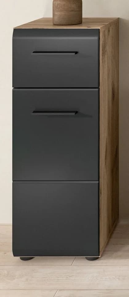 Inn.Furn Badkommode Cover Bad Unterschrank Schwarz Matt und Eiche