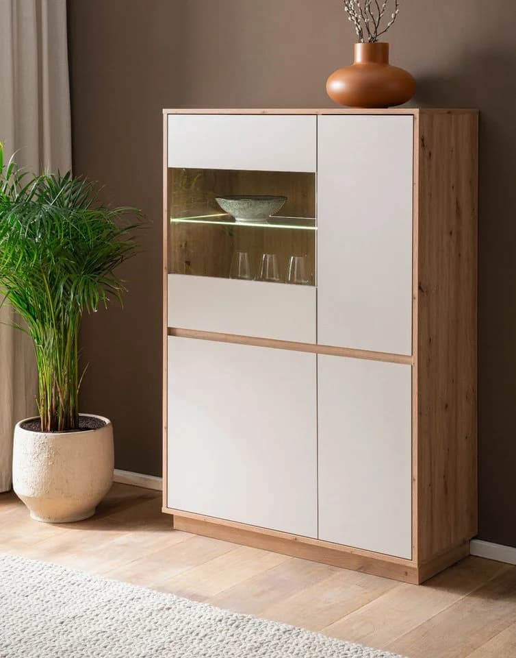 Furn.Design Highboard Kiruma Vitrine Kaschmir/Sand Artisan Eiche Soft-Close - Bild 3