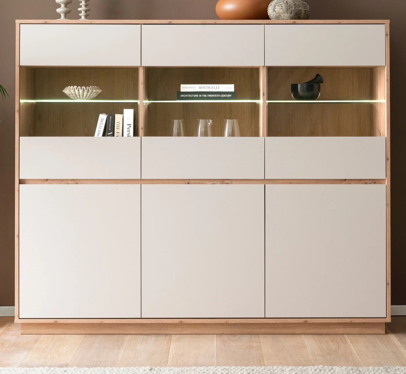 Furn.Design Highboard Kiruma 6-türig Soft-Close Kaschmir Sand Artisan Eiche