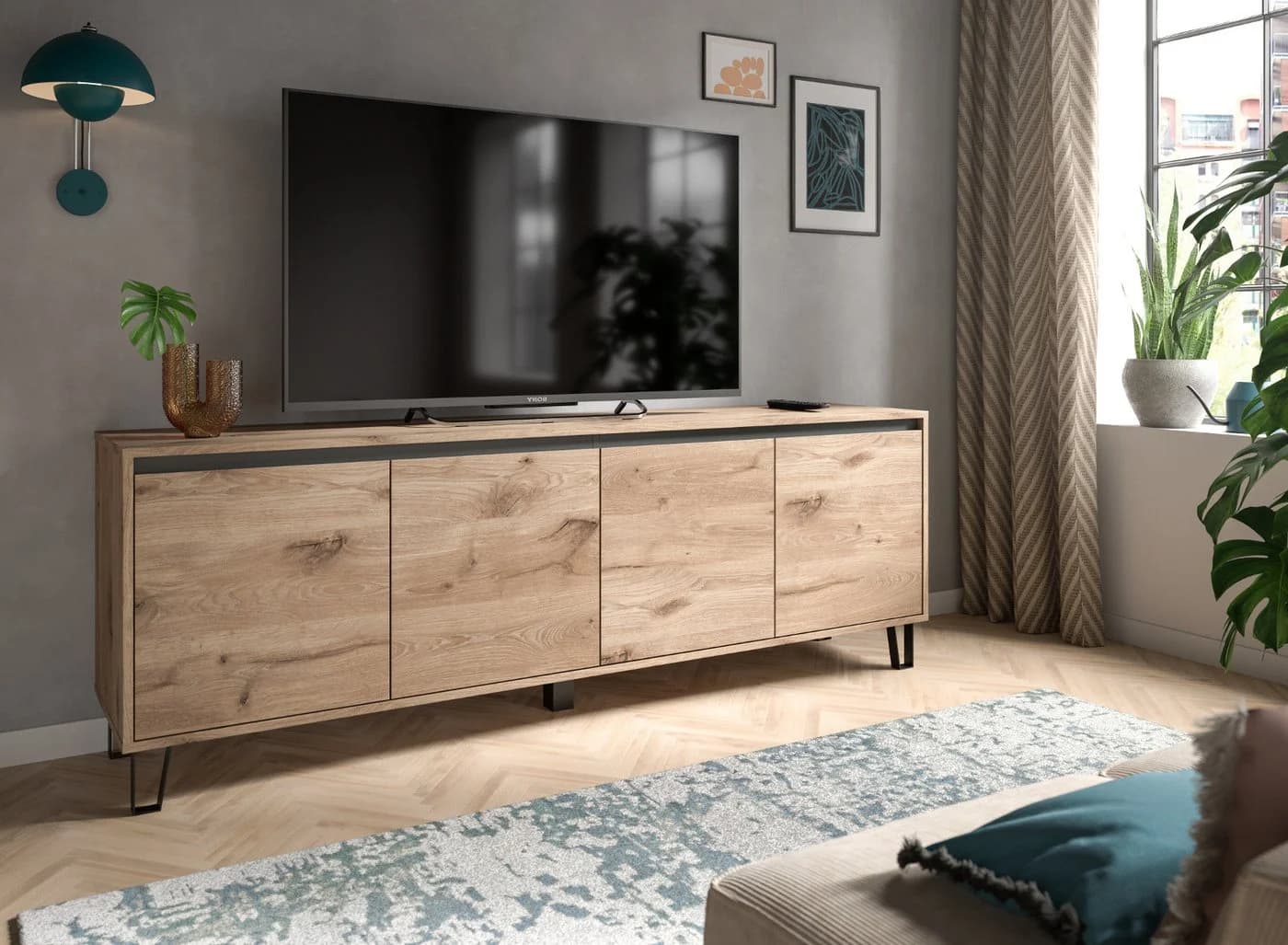 Inn.Furn Lowboard Delio TV Unterschrank Eiche Grau 184x64 cm