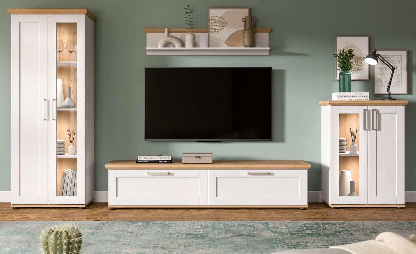 Inn.Furn Wohnwand Mirano 4-teilig Weiß Lärche Landhausstil