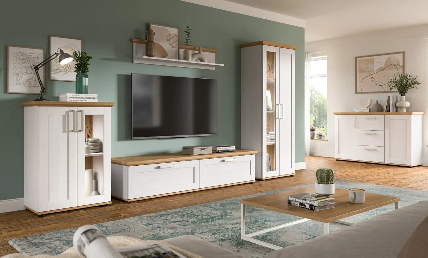 Inn.Furn Wohnwand Mirano 4-teilig Weiß Lärche Landhausstil - Bild 3