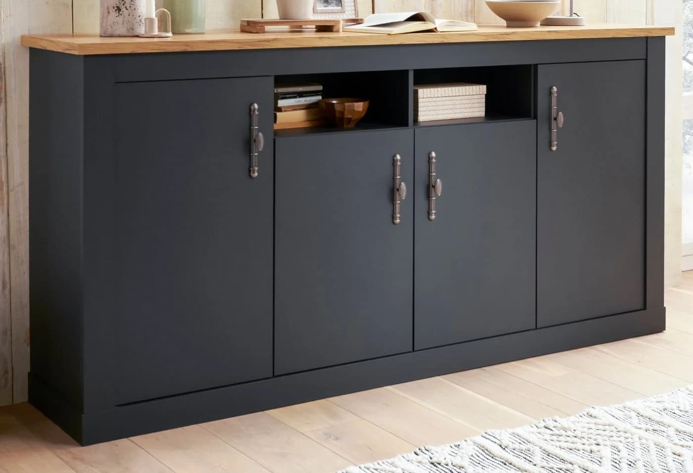 Furn.Design Sideboard Ribera Grau Wotan Eiche 4-türig Soft-Close - Bild 5