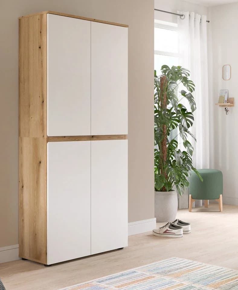 Inn.Furn Mehrzweckschrank Assino 4-türig Weiß Eiche Dekor - Bild 2