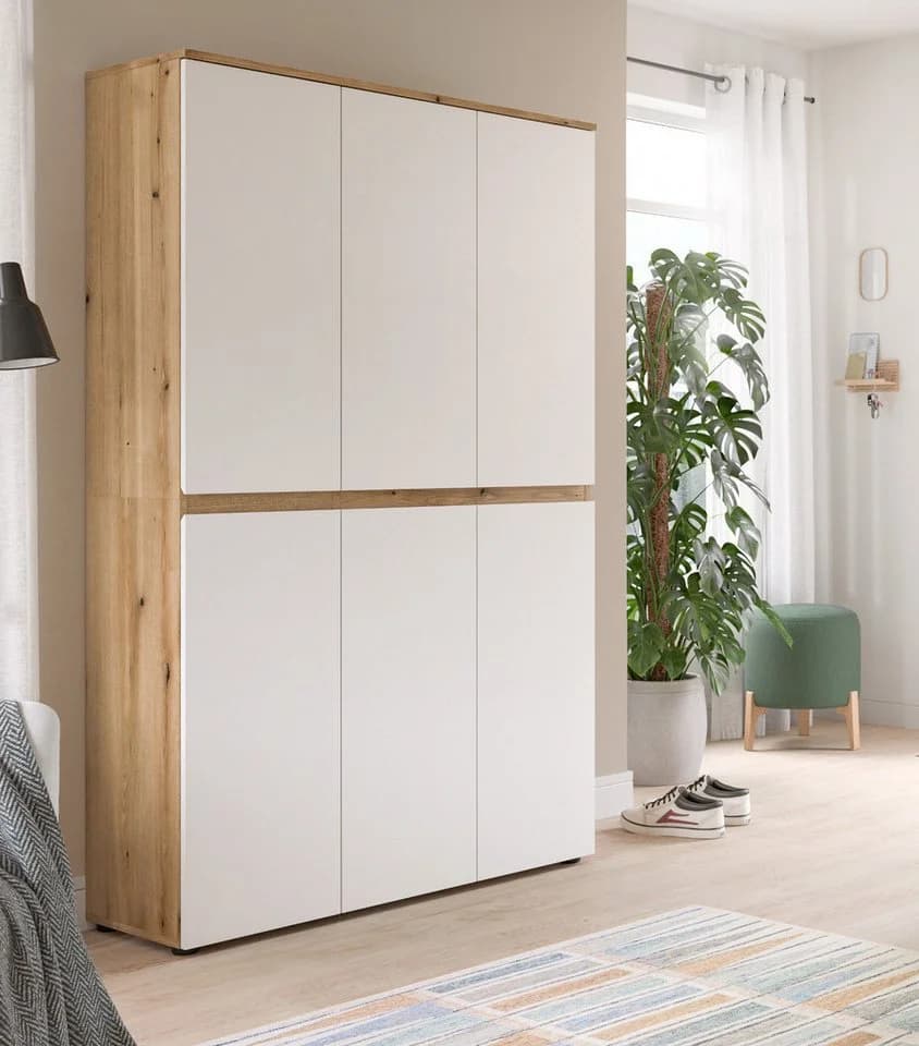 Inn.Furn Mehrzweckschrank Assino Weiß Eiche 6-türig