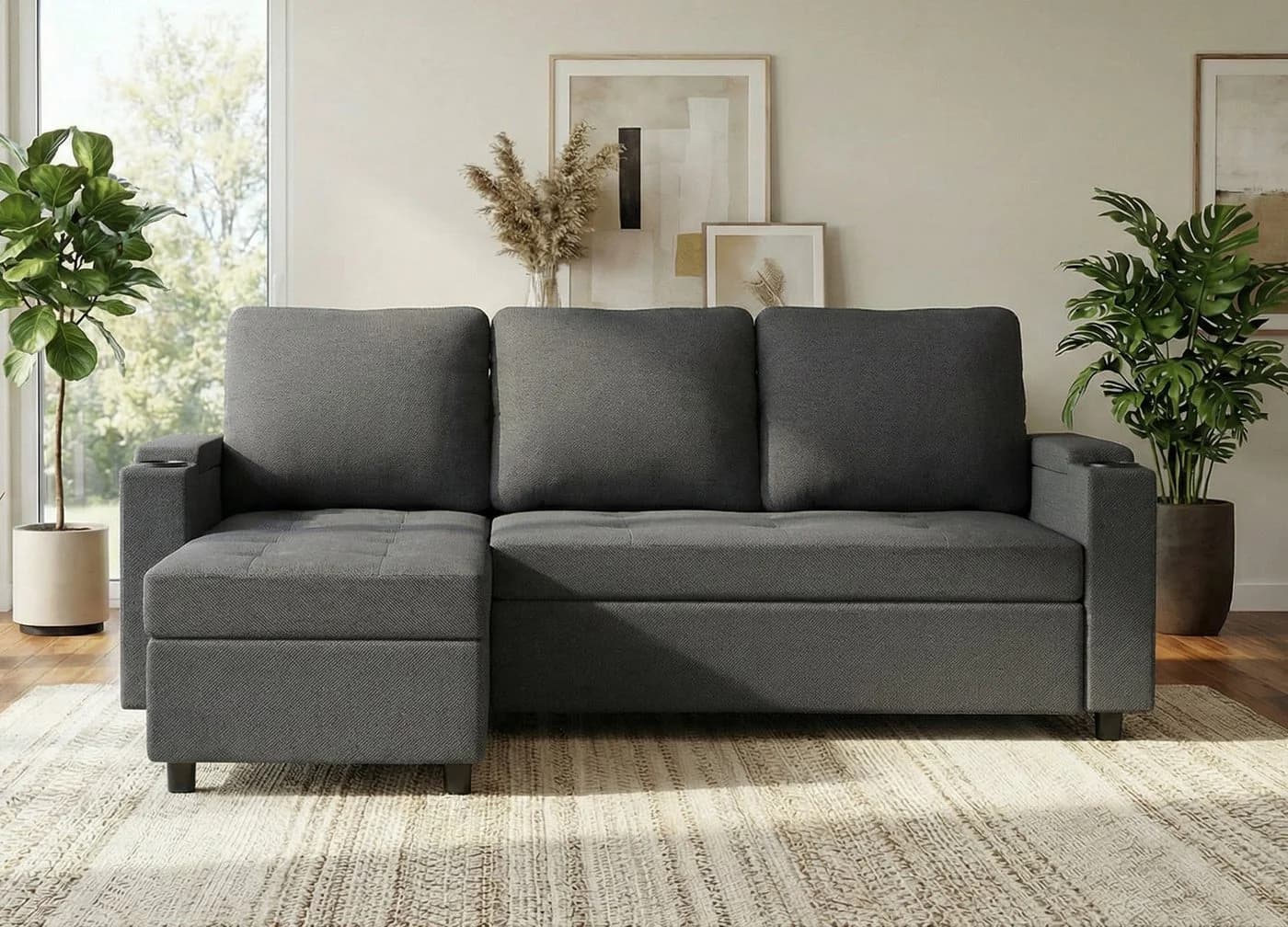 HOMALL Ecksofa L-Form Schlafsofa Grau mit Stauraum - Bild 2