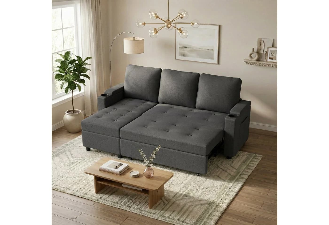 HOMALL Ecksofa L-Form Schlafsofa Grau mit Stauraum - Bild 4