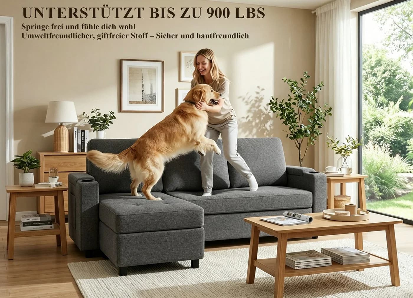 HOMALL Ecksofa L-Form Schlafsofa Grau mit Stauraum - Bild 5