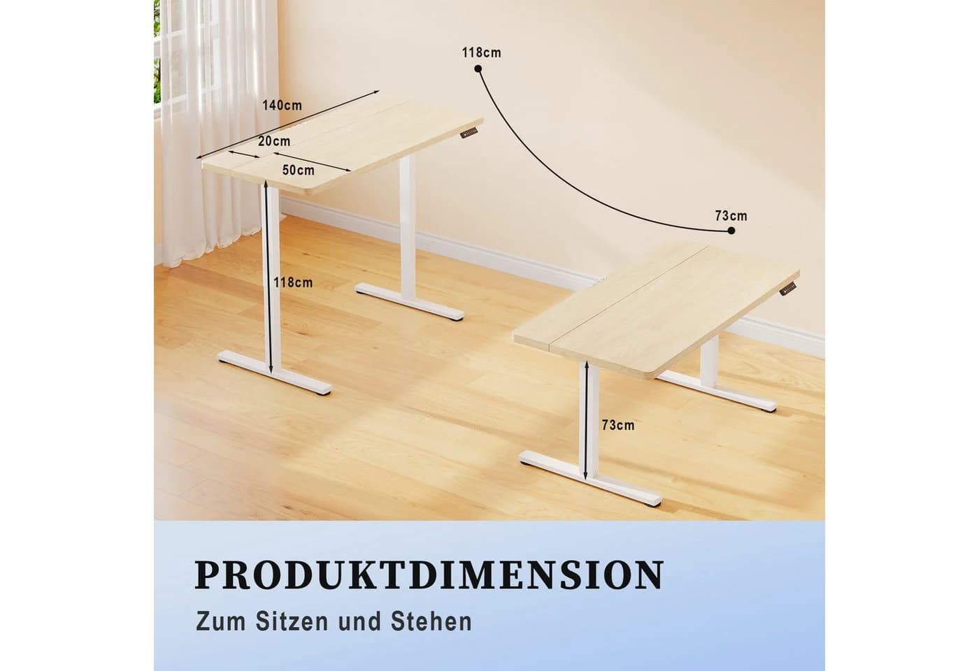 HOMALL Schreibtisch höhenverstellbar weiß mit Speicherfunktion - Bild 3