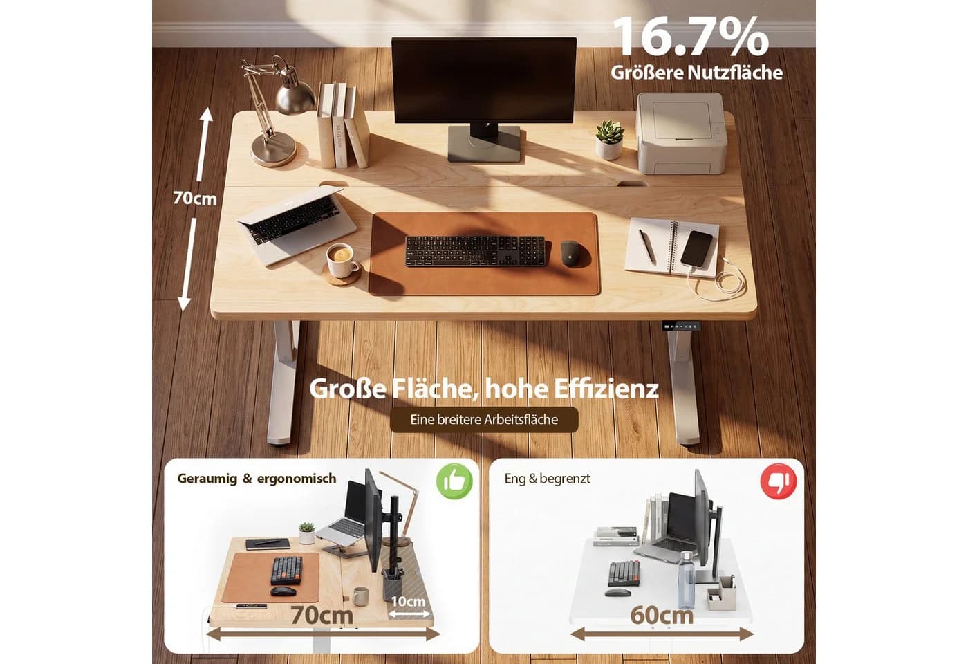 HOMALL Schreibtisch höhenverstellbar weiß mit Speicherfunktion - Bild 5