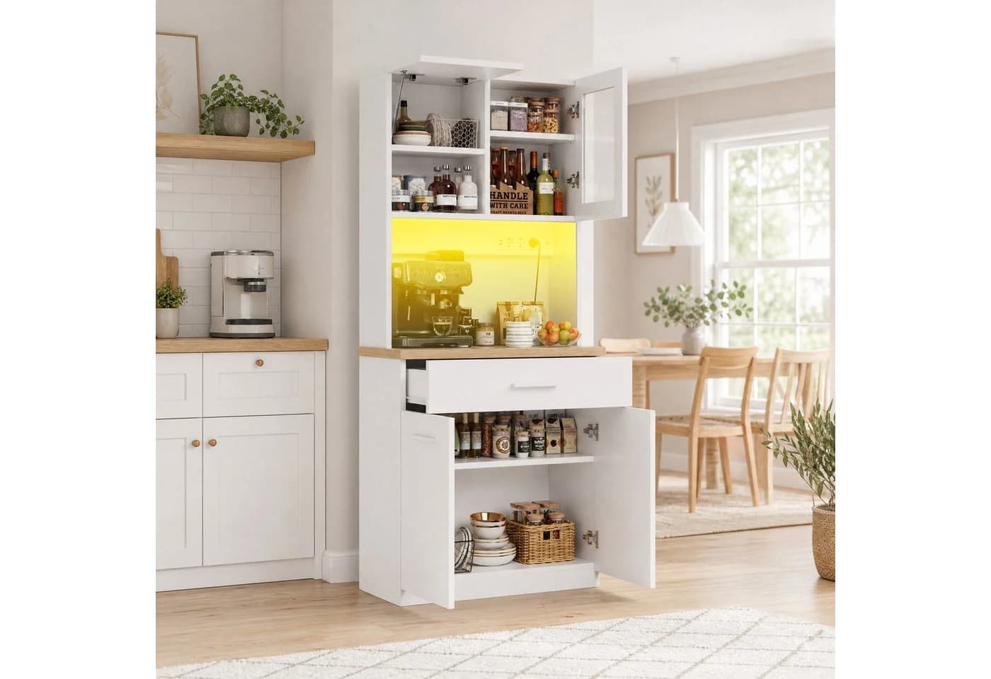 HOMALL Küchenbuffet Geschirrschrank Weiß mit LED und Steckdose - Bild 3