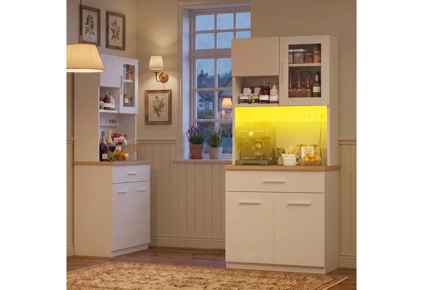 HOMALL Küchenbuffet Geschirrschrank Weiß mit LED und Steckdose - Bild 4