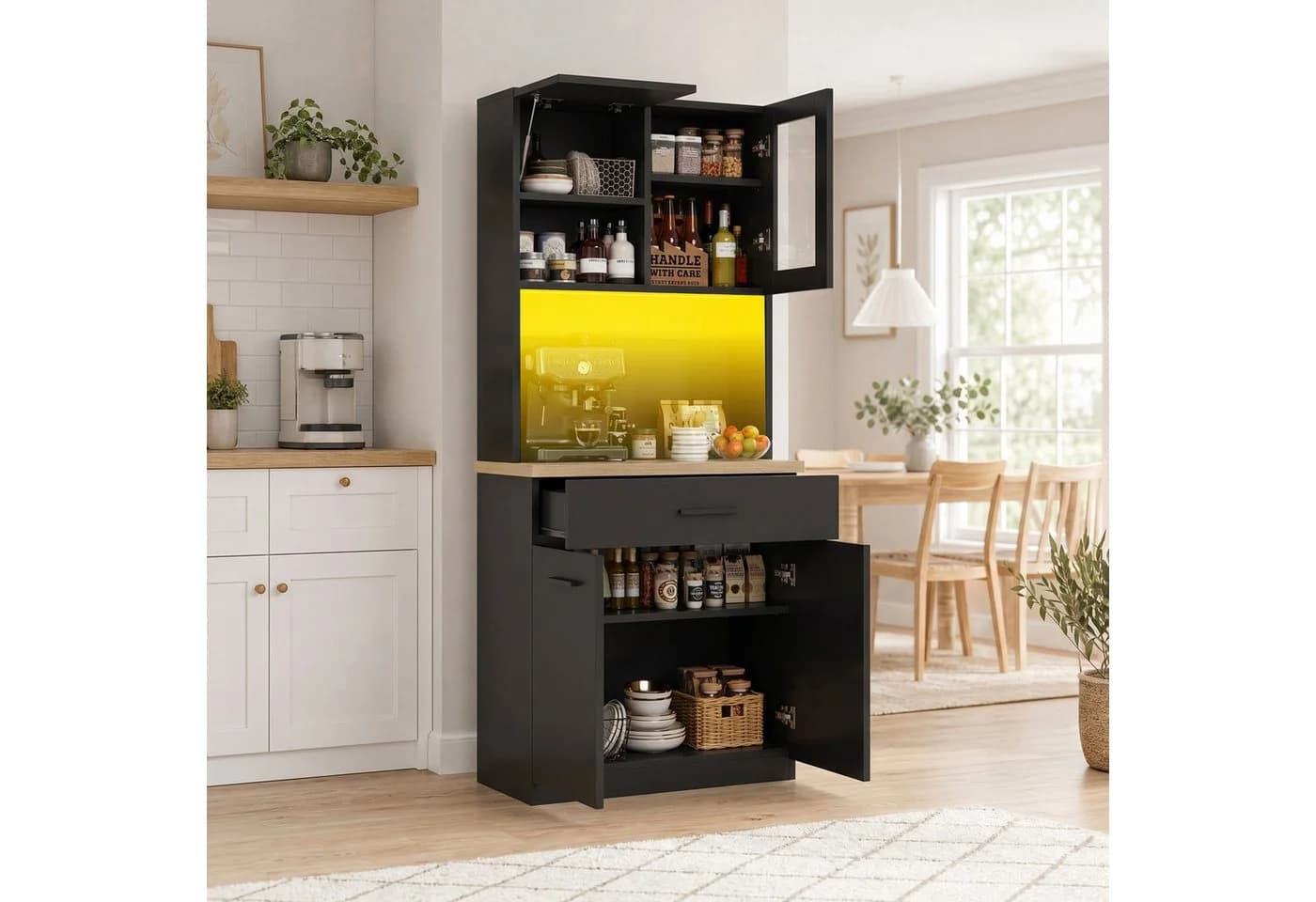 HOMALL Küchenbuffet Geschirrschrank Weiß mit LED-Beleuchtung und Steckdose - Bild 3