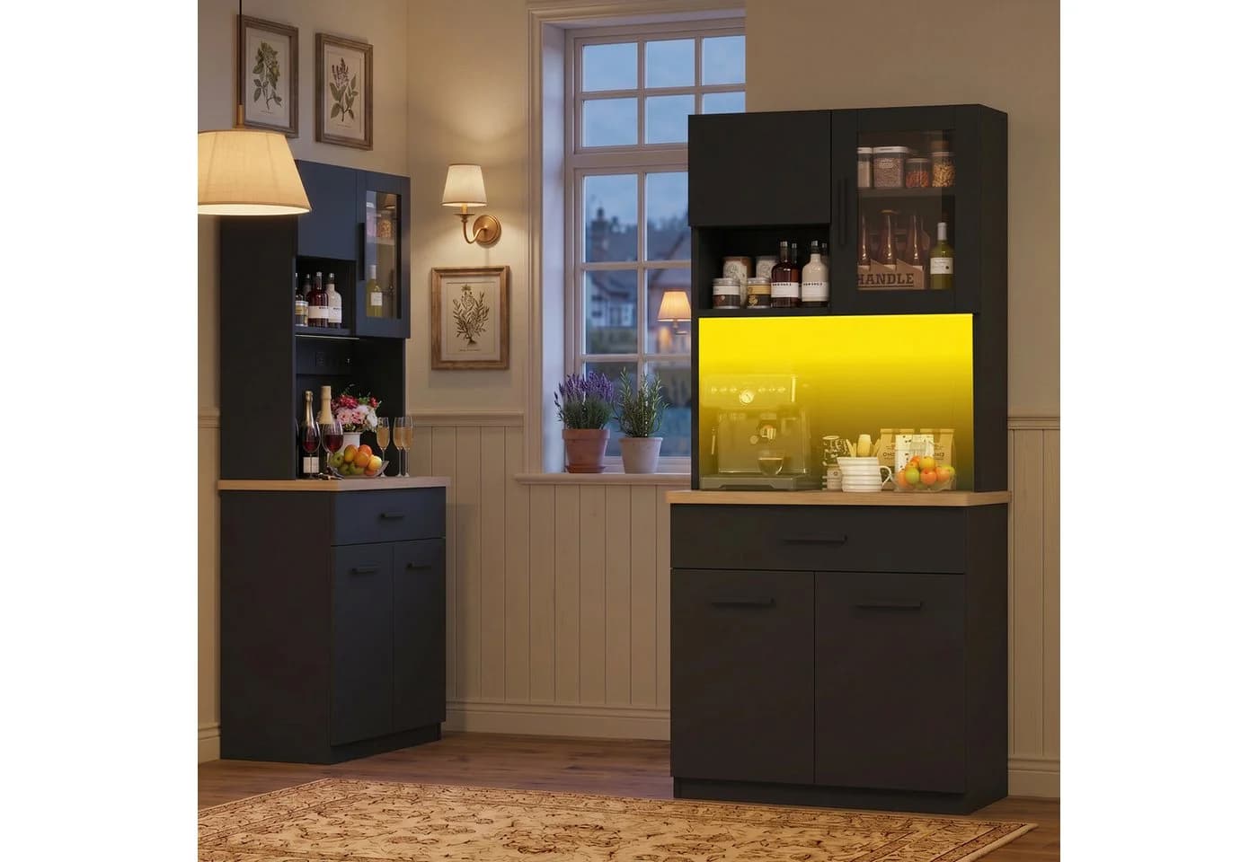 HOMALL Küchenbuffet Geschirrschrank Weiß mit LED-Beleuchtung und Steckdose - Bild 4