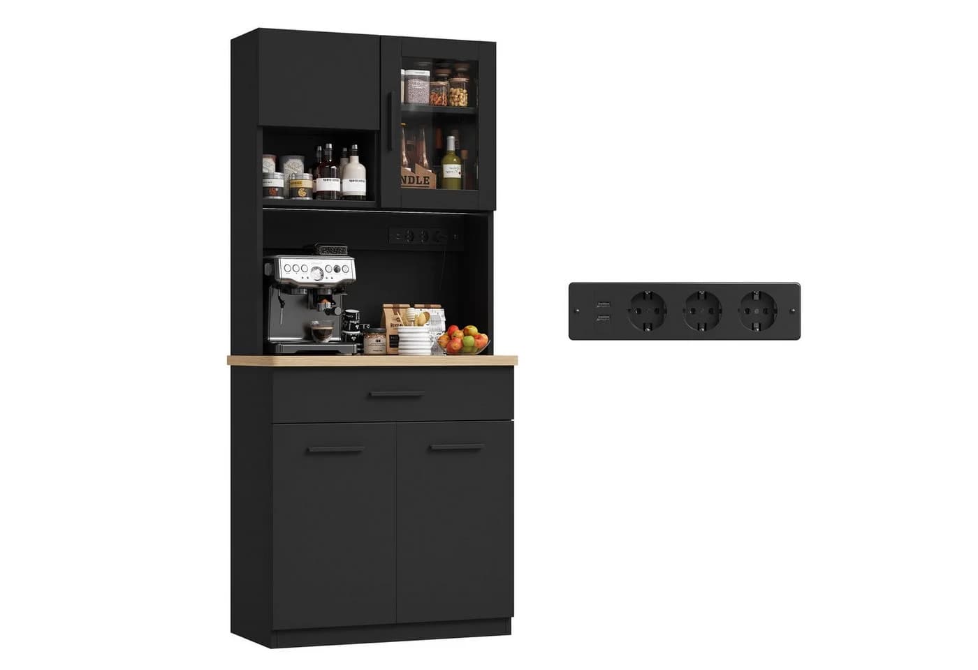 HOMALL Küchenbuffet Geschirrschrank Weiß mit LED-Beleuchtung und Steckdose - Bild 5