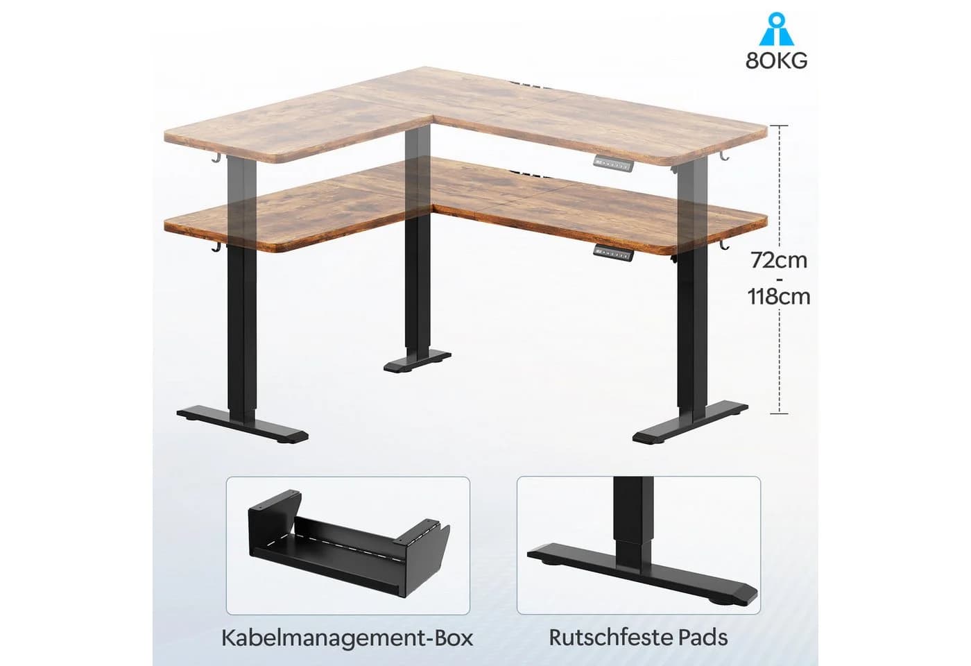 HOMALL Höhenverstellbarer Eckschreibtisch L-Form Vintagebraun - Bild 4