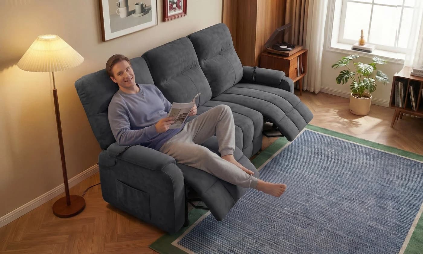 HOMALL Big-Sofa 3er Sitzer Relaxsofa mit Fussteil Elektrisch Verstellbar Grau - Bild 3