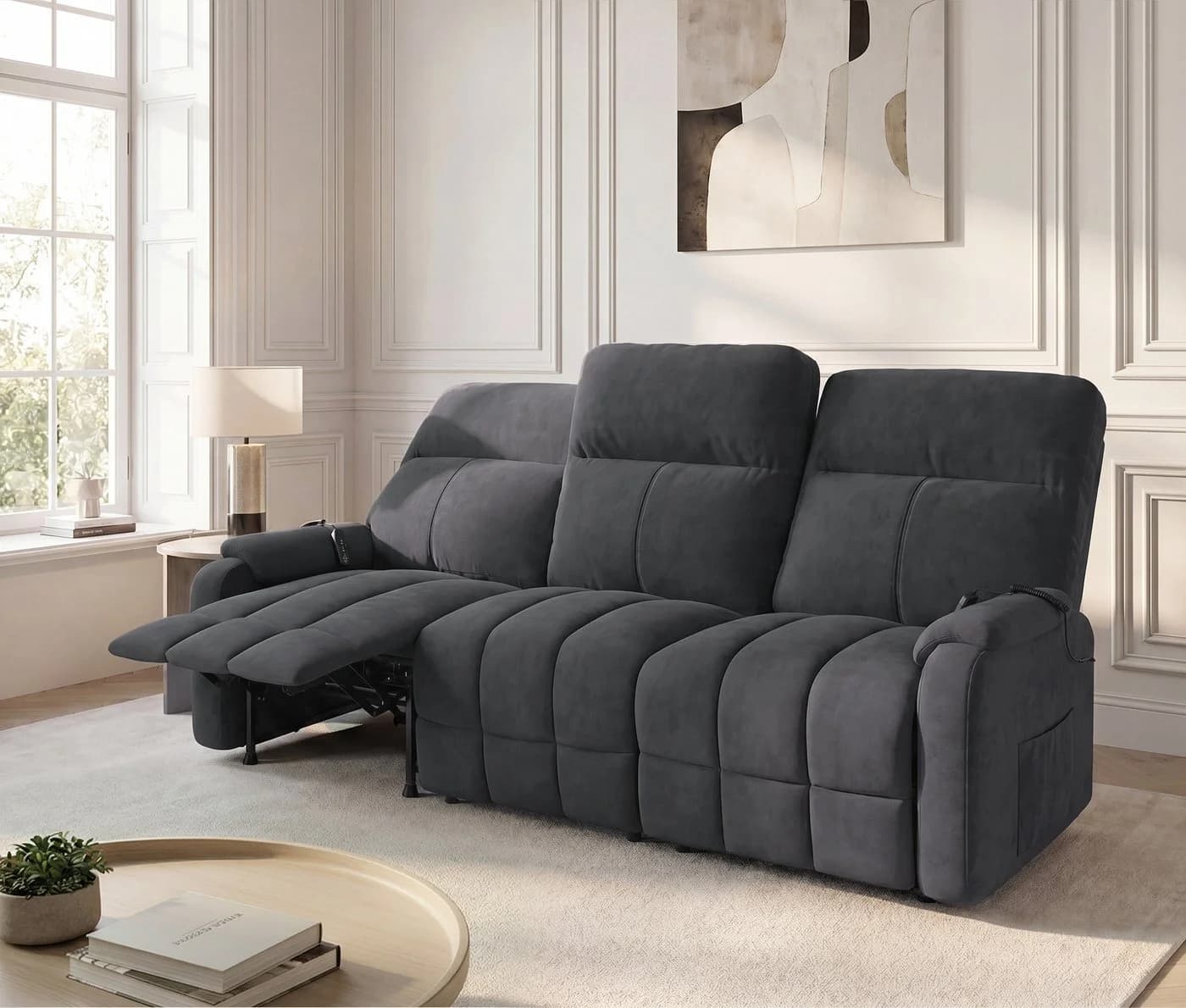 GUNJI 3er Relaxsofa Mikrofaser Grau Elektrisch - Bild 2