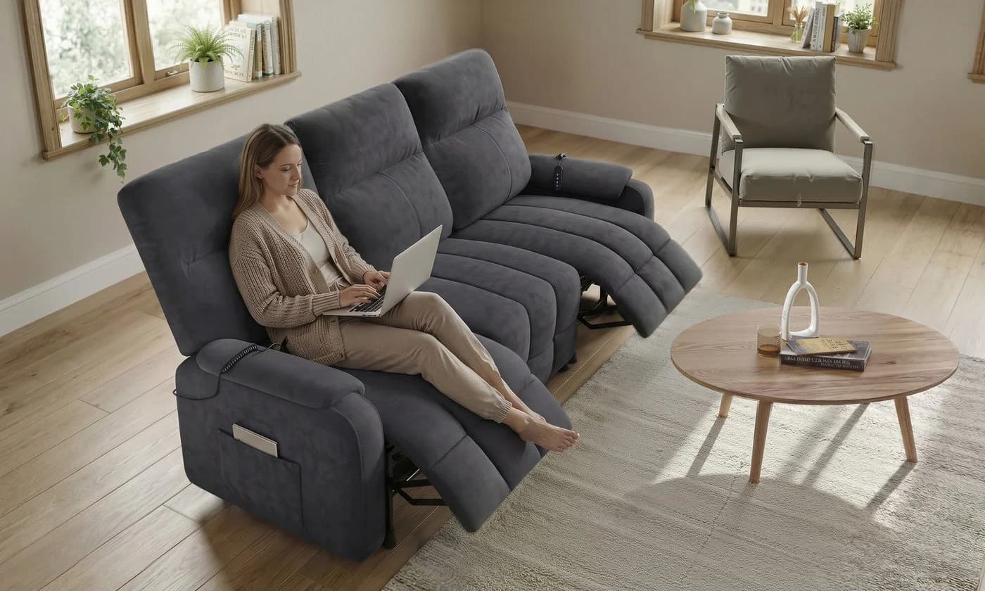 GUNJI 3er Relaxsofa Mikrofaser Grau Elektrisch - Bild 3