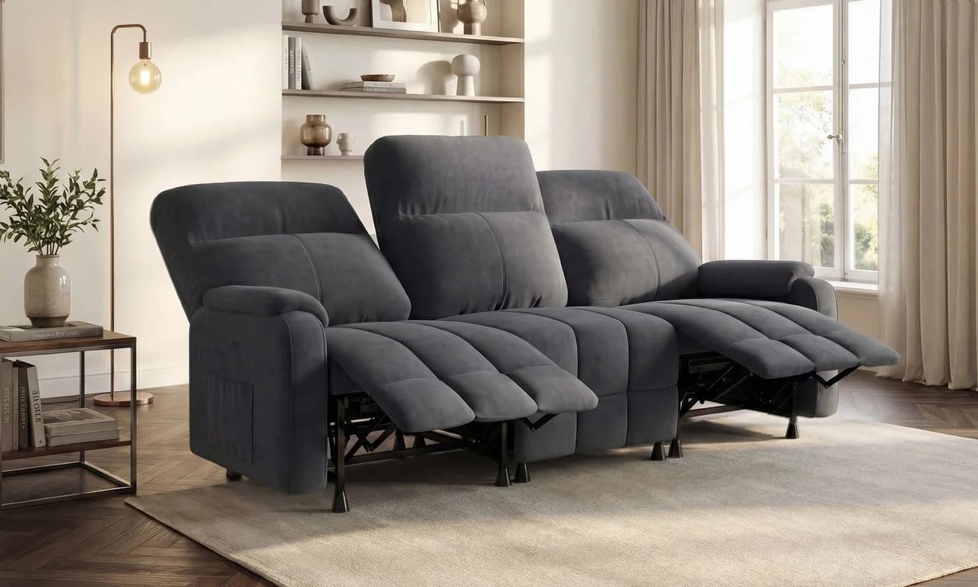 GUNJI 3er Relaxsofa Mikrofaser Grau Elektrisch - Bild 4