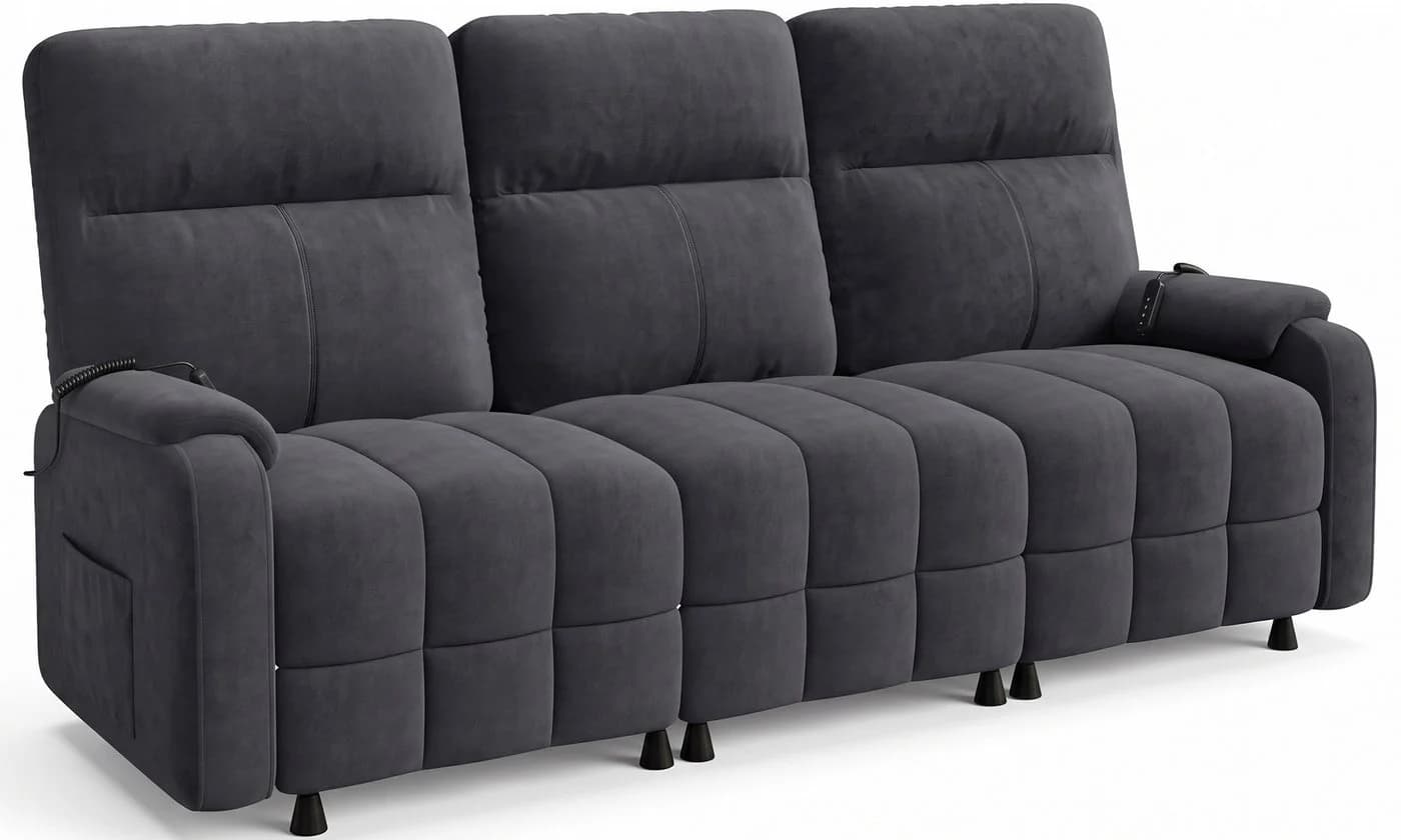 GUNJI 3er Relaxsofa Mikrofaser Grau Elektrisch - Bild 5