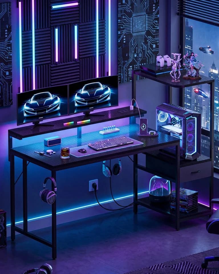 HOMALL Gamingtisch mit LED-Beleuchtung und Steckdose - Bild 2