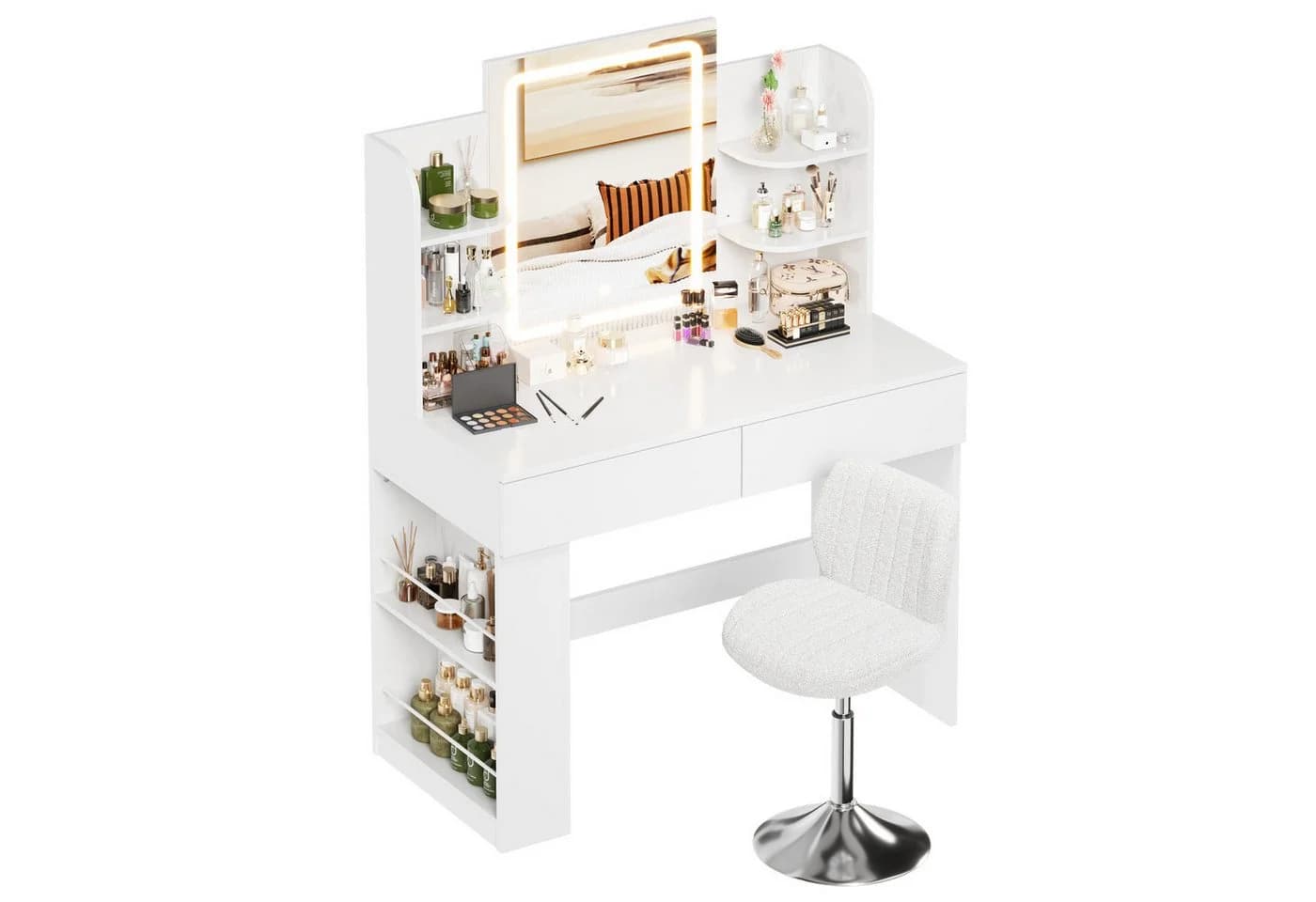 HOMALL Schminktisch Set mit LED-Beleuchtung und 3 Hocker