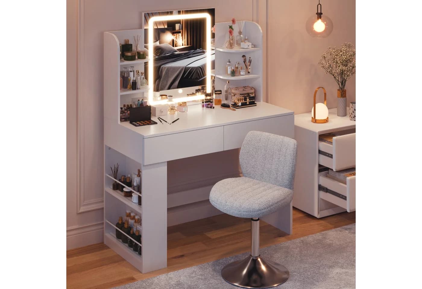 HOMALL Schminktisch Set mit LED-Beleuchtung und 3 Hocker - Bild 2
