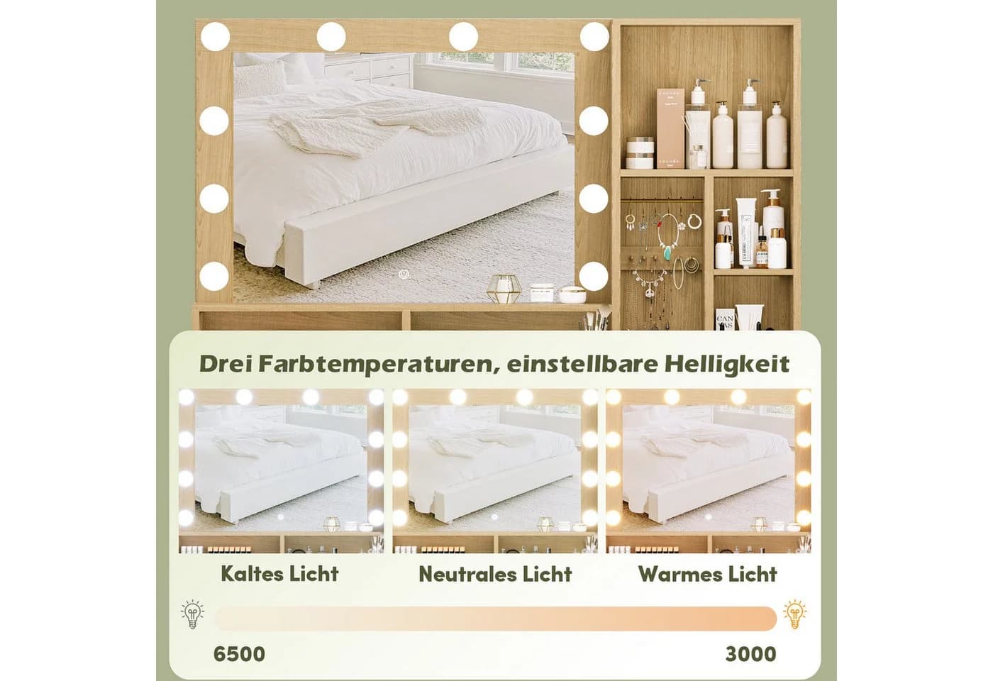 HOMALL Schminktisch mit LED-Spiegel, 5 Schubladen, Stromanschlüssen und Stauraum - Bild 5