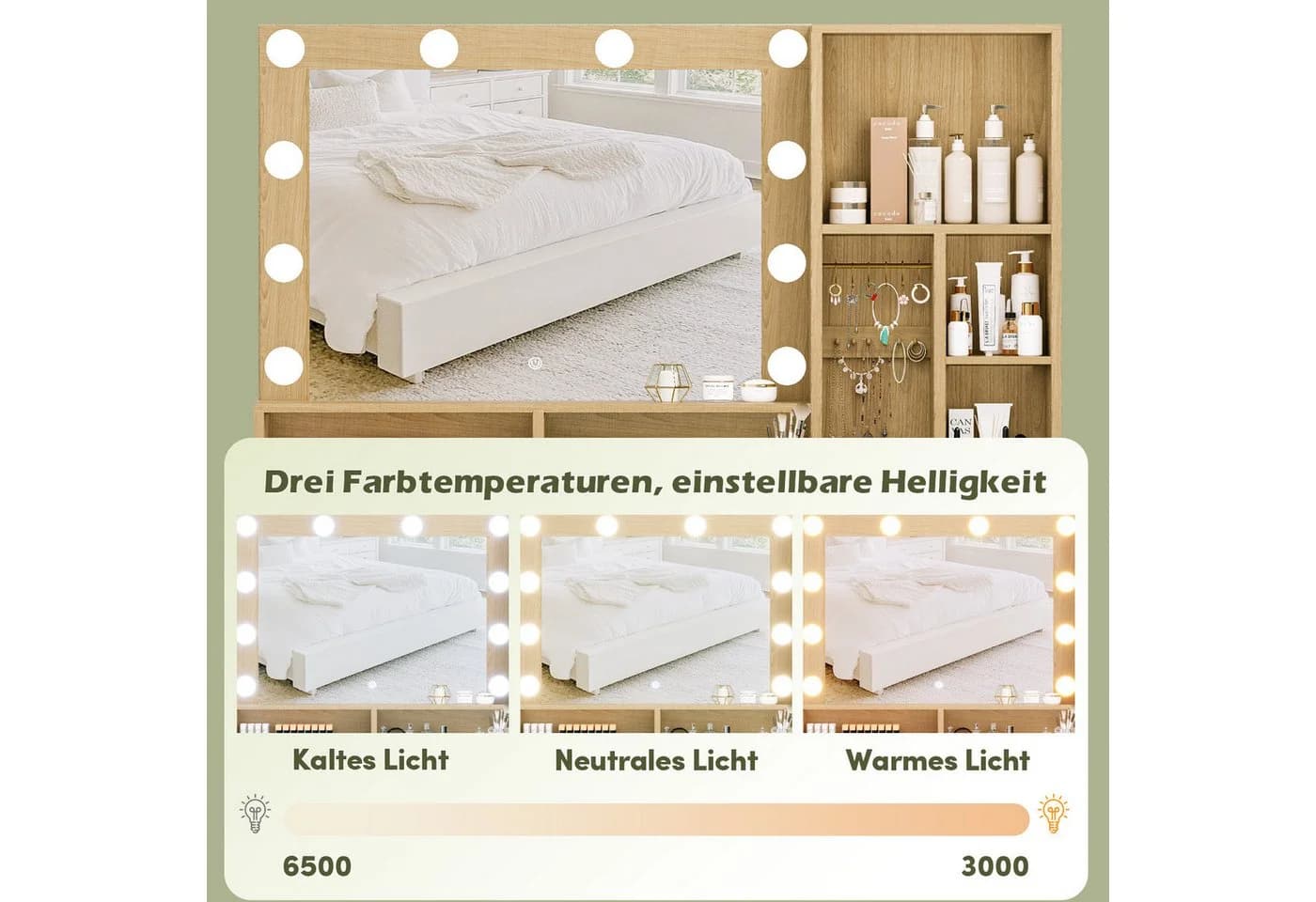 Furnicopia Schminktisch mit LED-Spiegel, 5 Schubladen & Stromanschluss - Bild 5