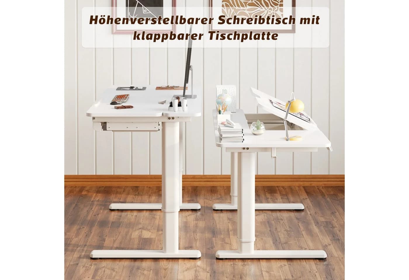 HOMALL Kinderschreibtisch weiß höhenverstellbar mit neigbarer Tischplatte - Bild 4