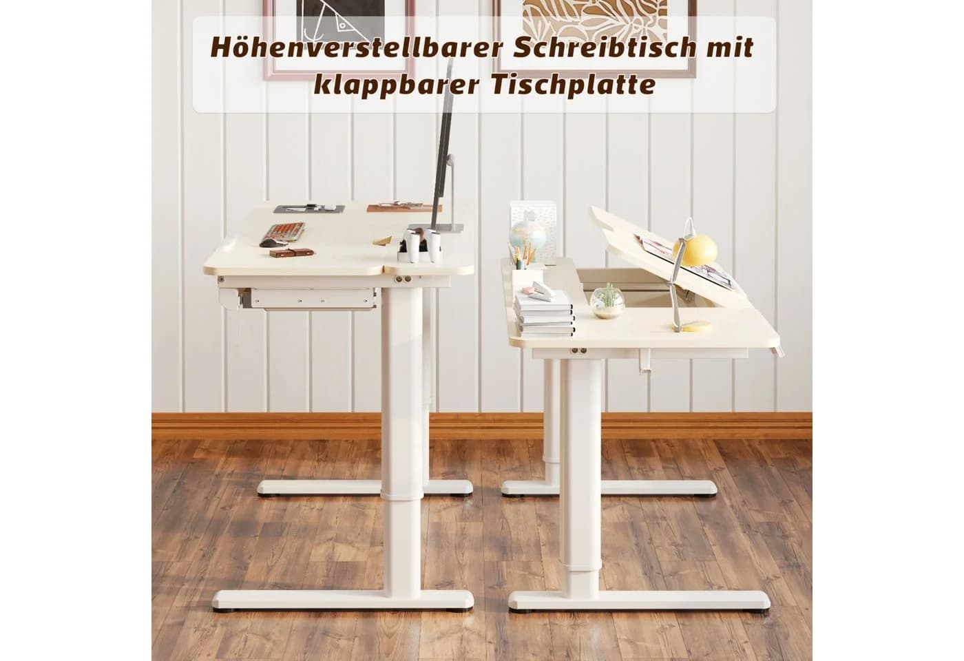 HOMALL Kinderschreibtisch Beige Höhenverstellbar mit neigbarer Tischplatte - Bild 4