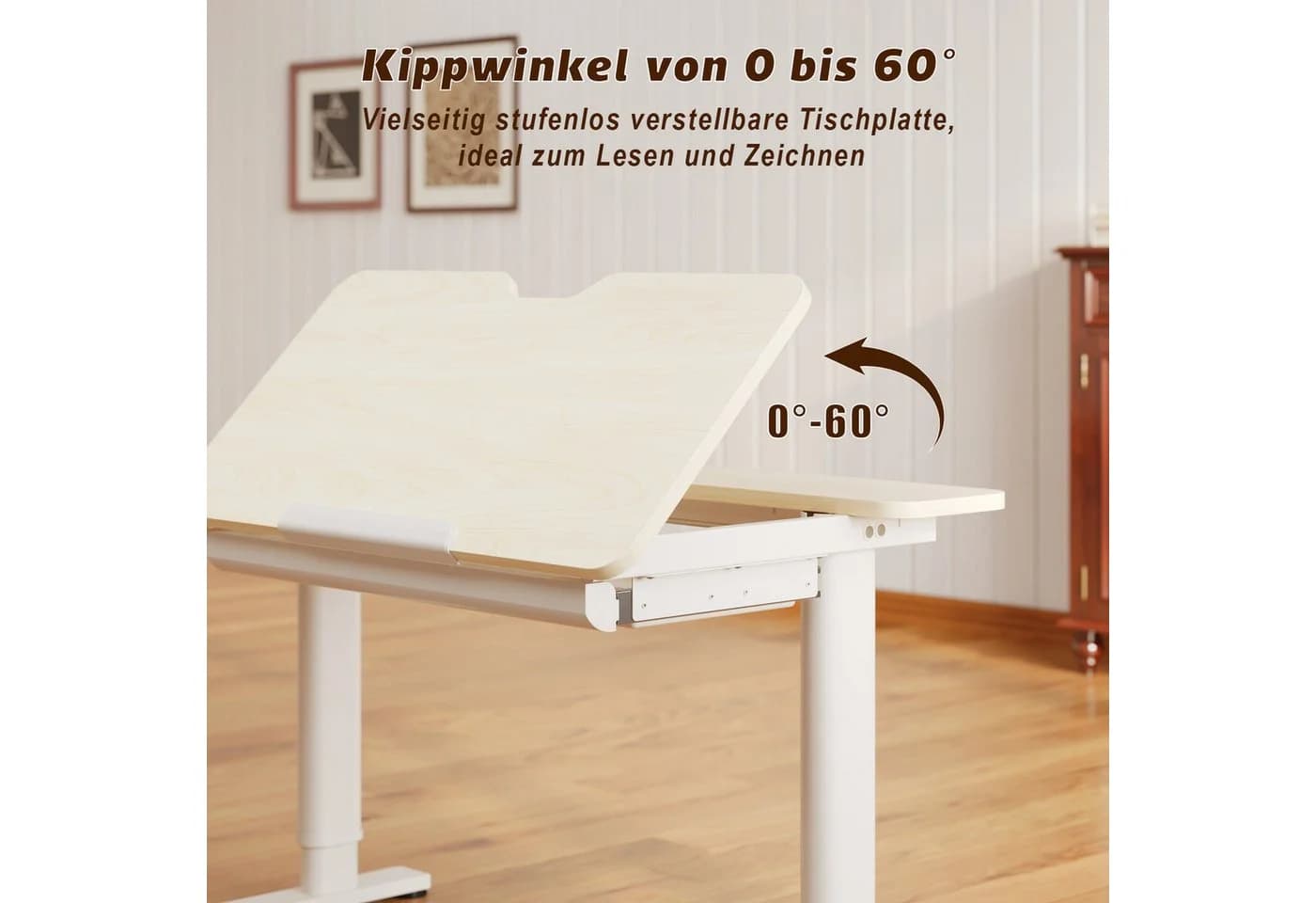 HOMALL Kinderschreibtisch Beige Höhenverstellbar mit neigbarer Tischplatte - Bild 5