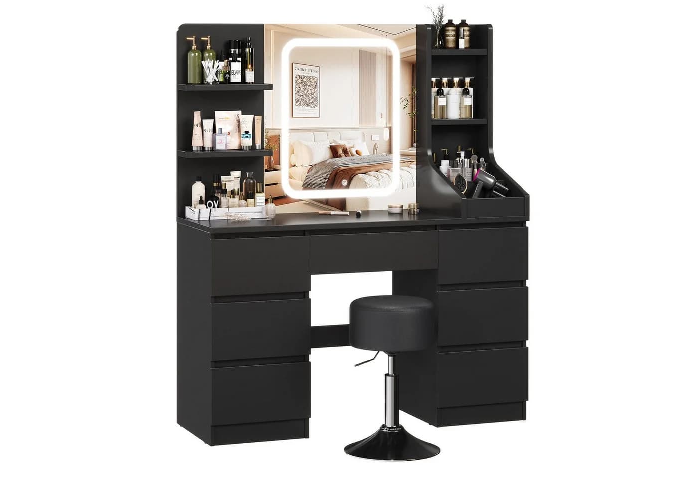 HOMALL Schminktisch Set mit LED-Beleuchtung, 7 Schubladen, Hocker inkl.